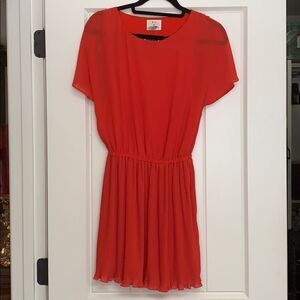 Women's Orange Red Urban Outfitters Pins and Needles Pleated Chiffon Dress XS